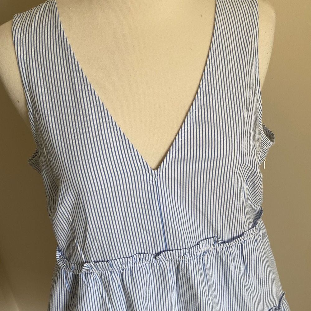 J. Crew Factory Seersucker ruffle mini dress Blue White Size 6 NWT - Picture 4 of 10